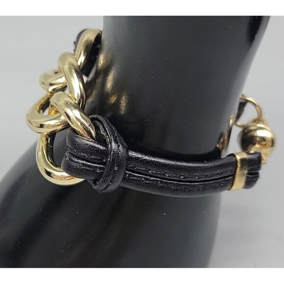 Roberto RFM Nodi Bracelet SZ 6 Gold Tone Links Leather Straps Magnetic Close - Picture 3 of 10